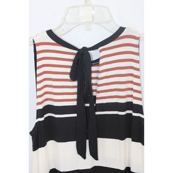 Loft Sleeveless Swing Dress Black Brown Ivory Striped Tie Back Small $70 NWT - Picture 5 of 8